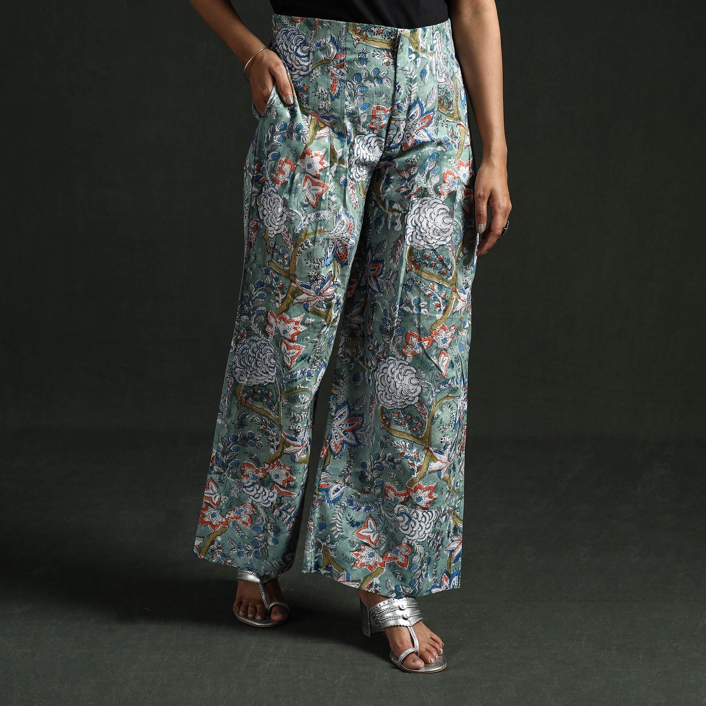 Sanganeri hand block print cotton flared palazzo 08
