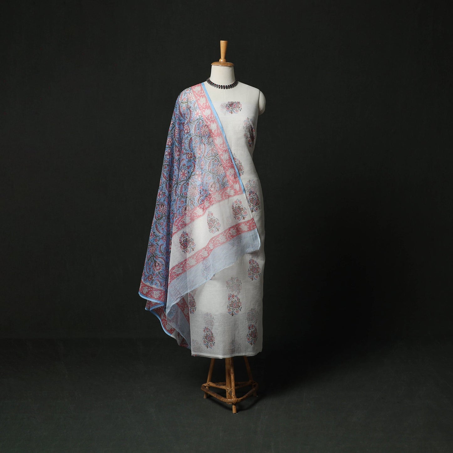 Sanganeri hand block print kota doria cotton 3pc unstitched