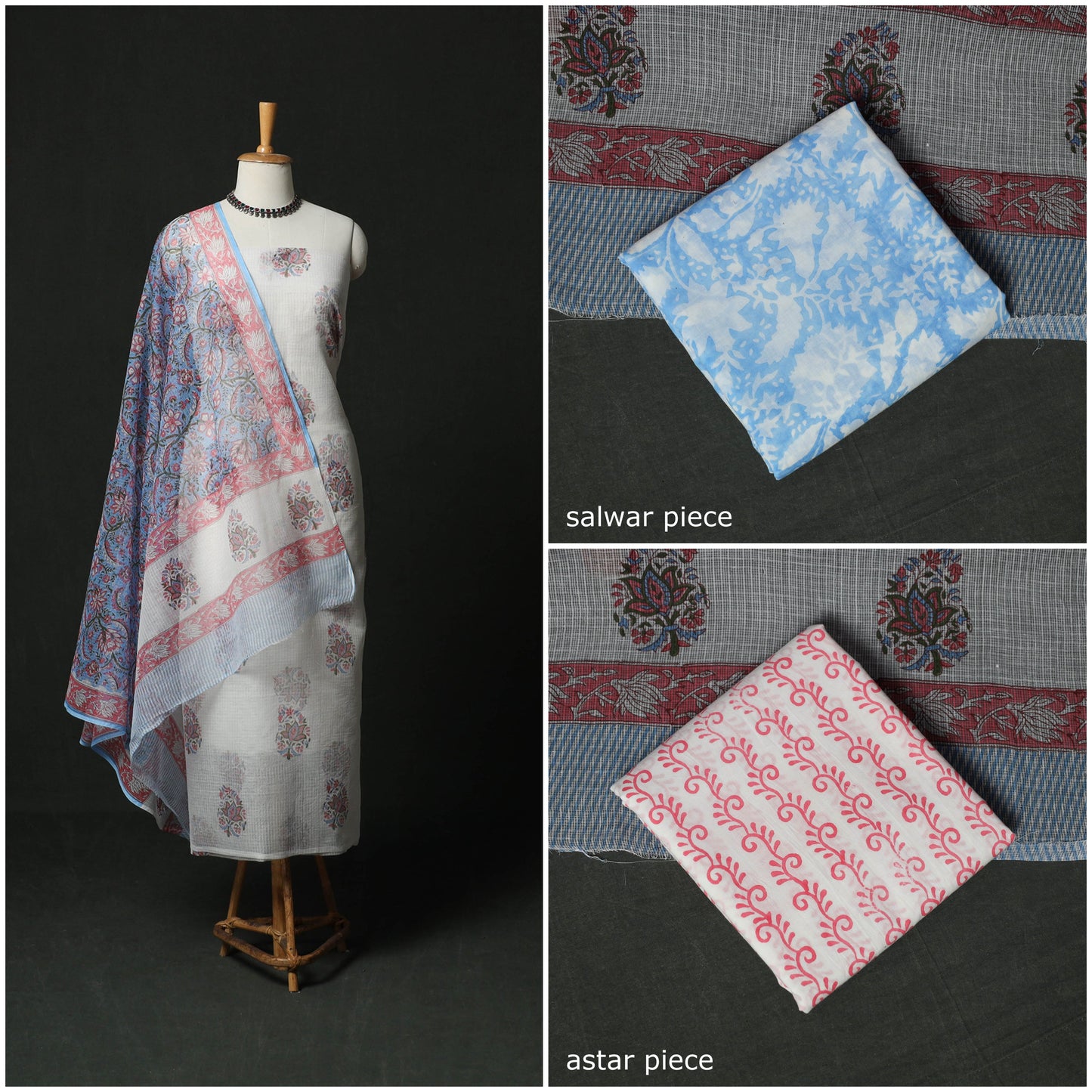 Sanganeri hand block print kota doria cotton 3pc unstitched