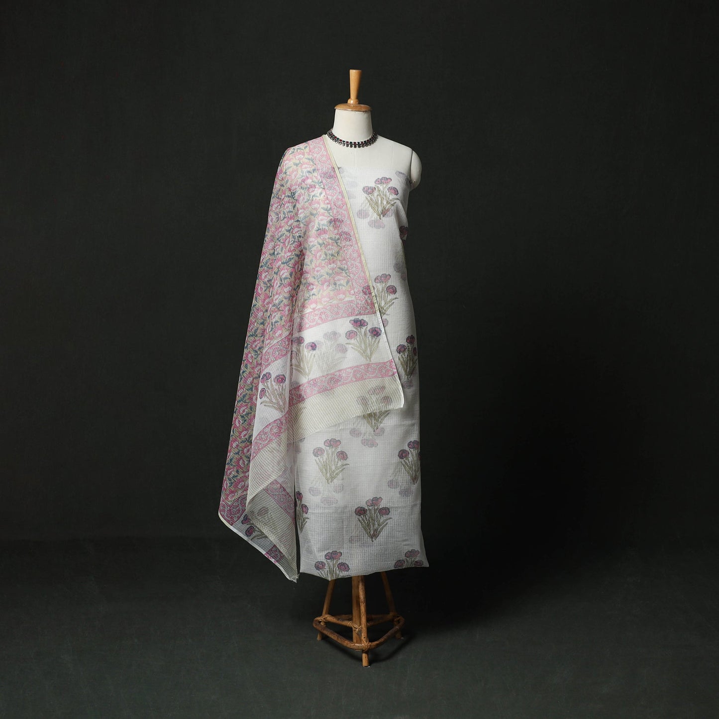 Sanganeri hand block print kota doria cotton 3pc unstitched