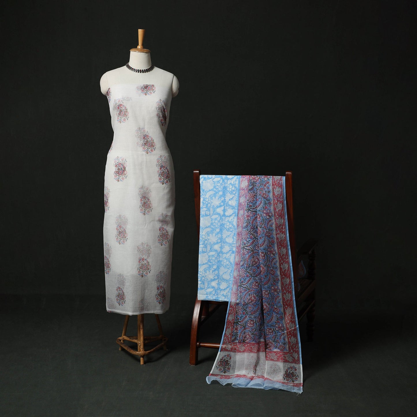 Sanganeri hand block print kota doria cotton 3pc unstitched