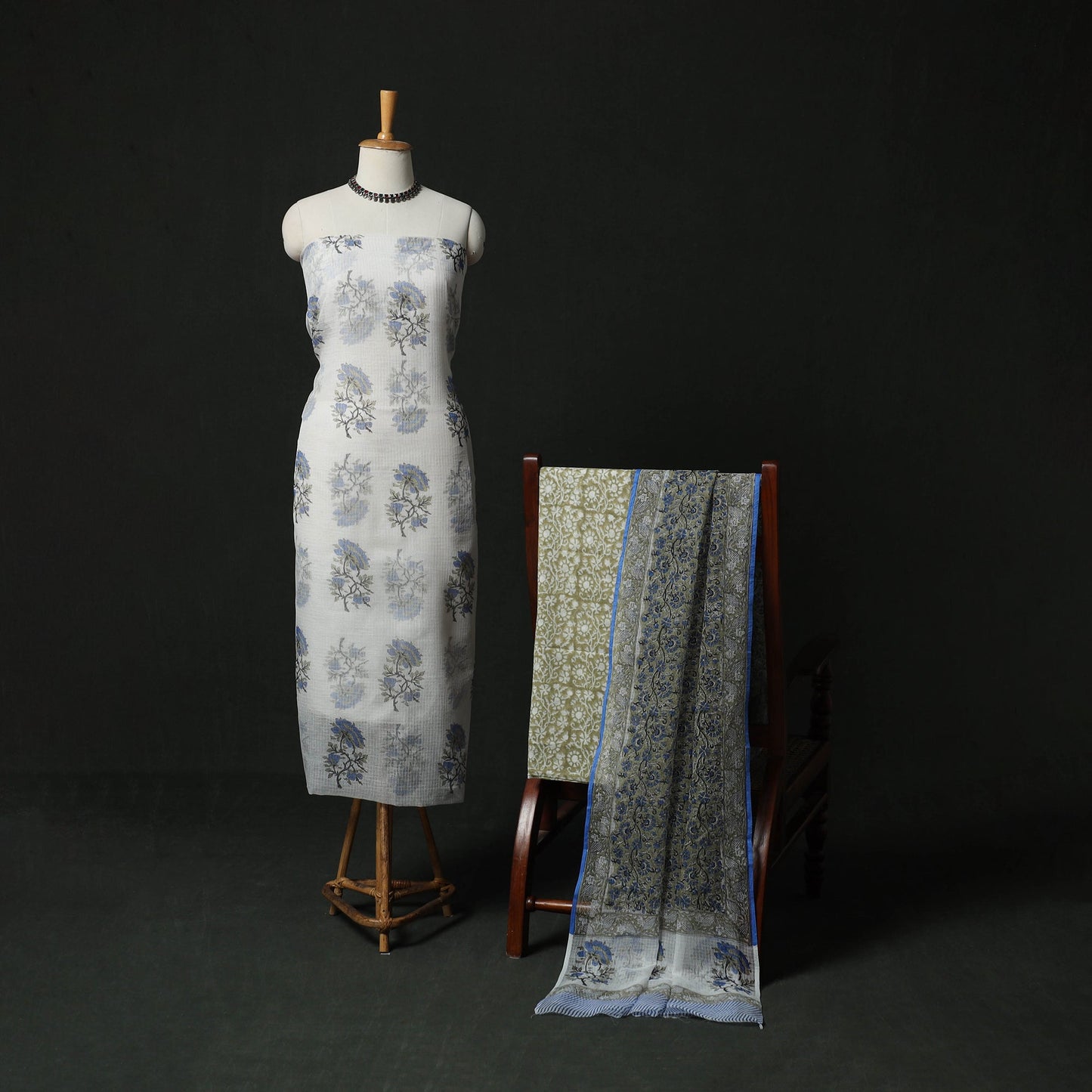 Sanganeri hand block print kota doria cotton 3pc unstitched