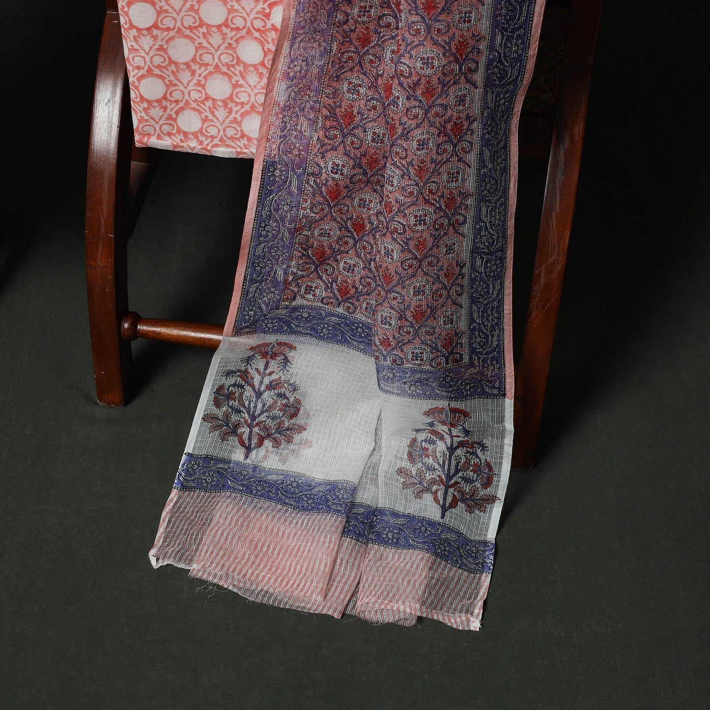 Sanganeri hand block print kota doria cotton 3pc unstitched