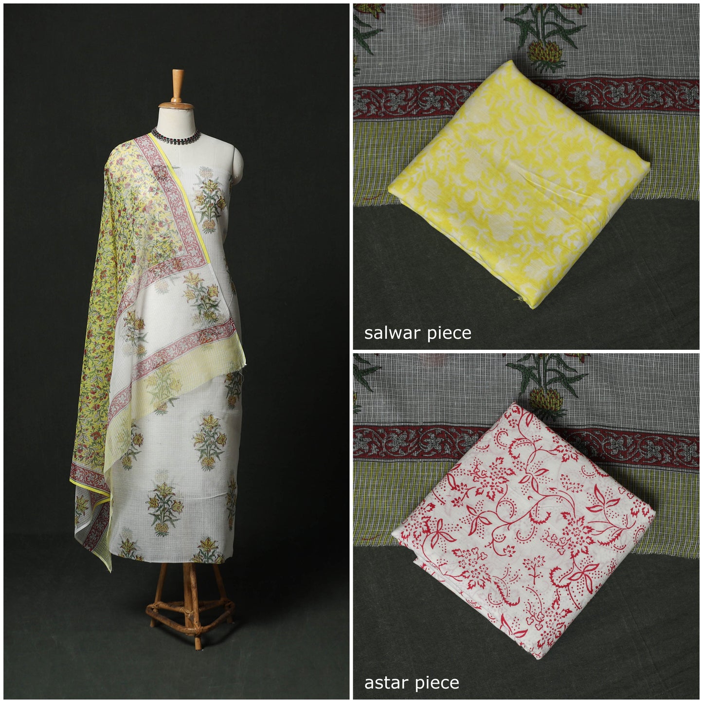 Sanganeri hand block print kota doria cotton 3pc unstitched
