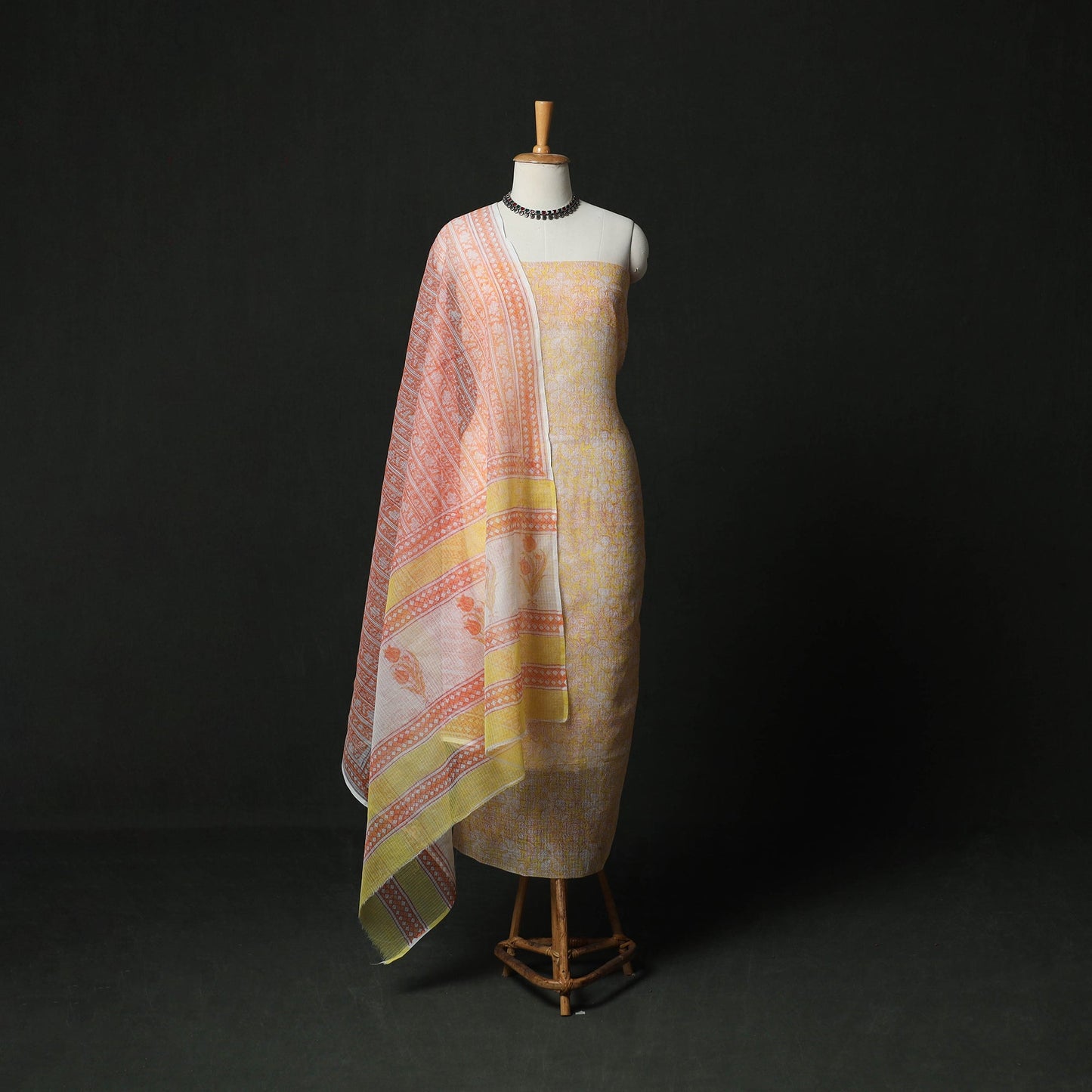 Sanganeri hand block print kota doria cotton 3pc unstitched