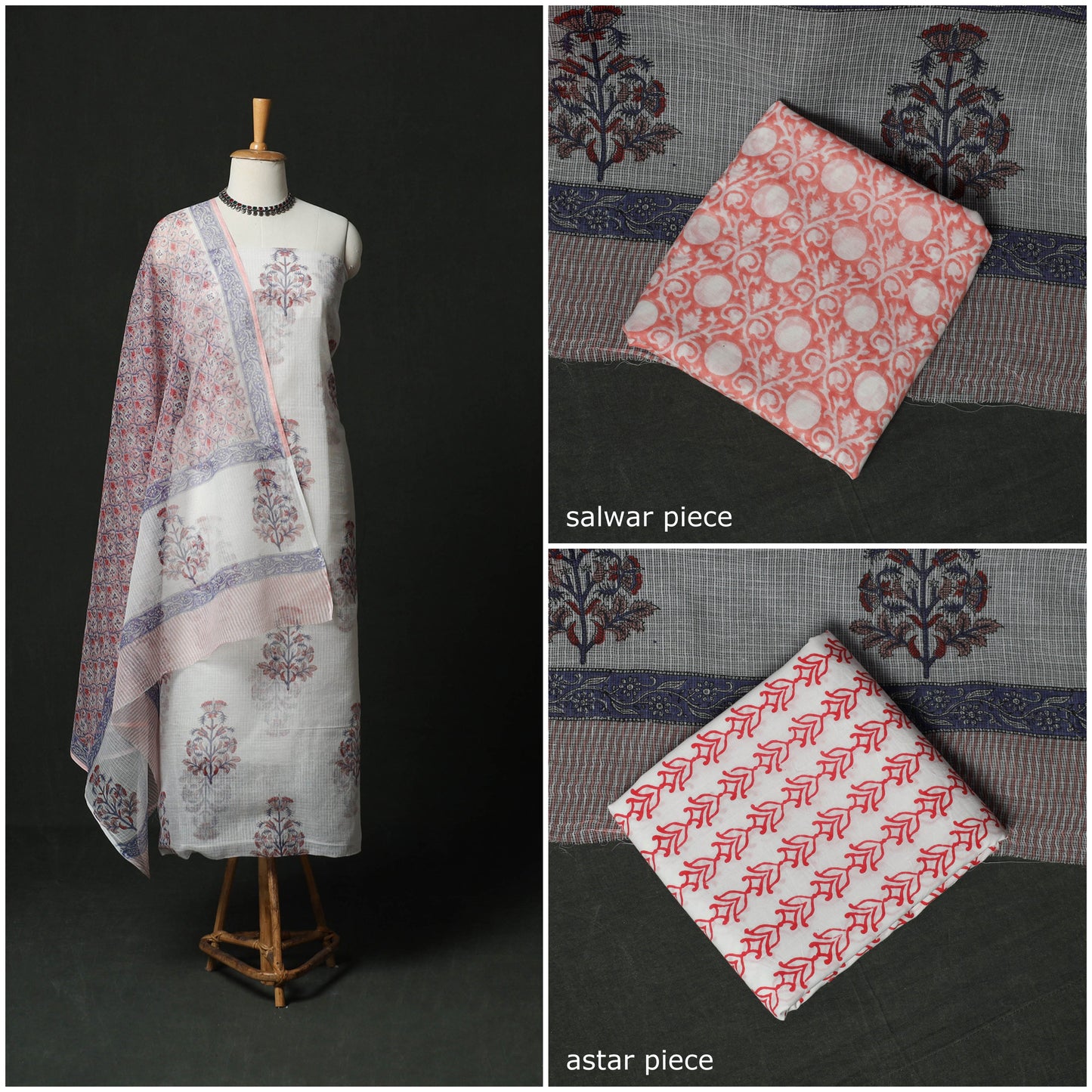 Sanganeri hand block print kota doria cotton 3pc unstitched