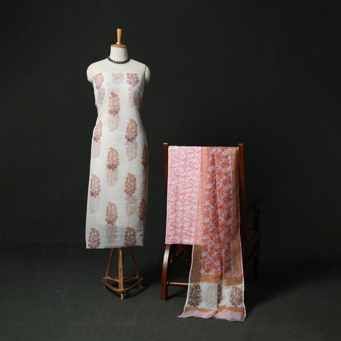 Sanganeri hand block print kota doria cotton 3pc unstitched