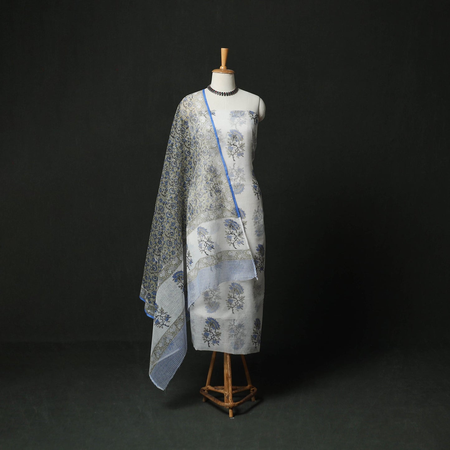 Sanganeri hand block print kota doria cotton 3pc unstitched