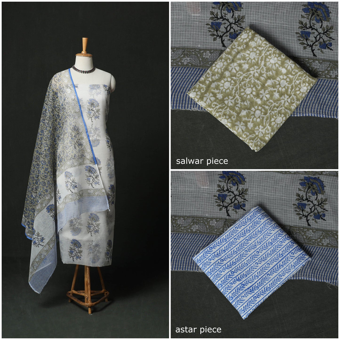 Sanganeri hand block print kota doria cotton 3pc unstitched