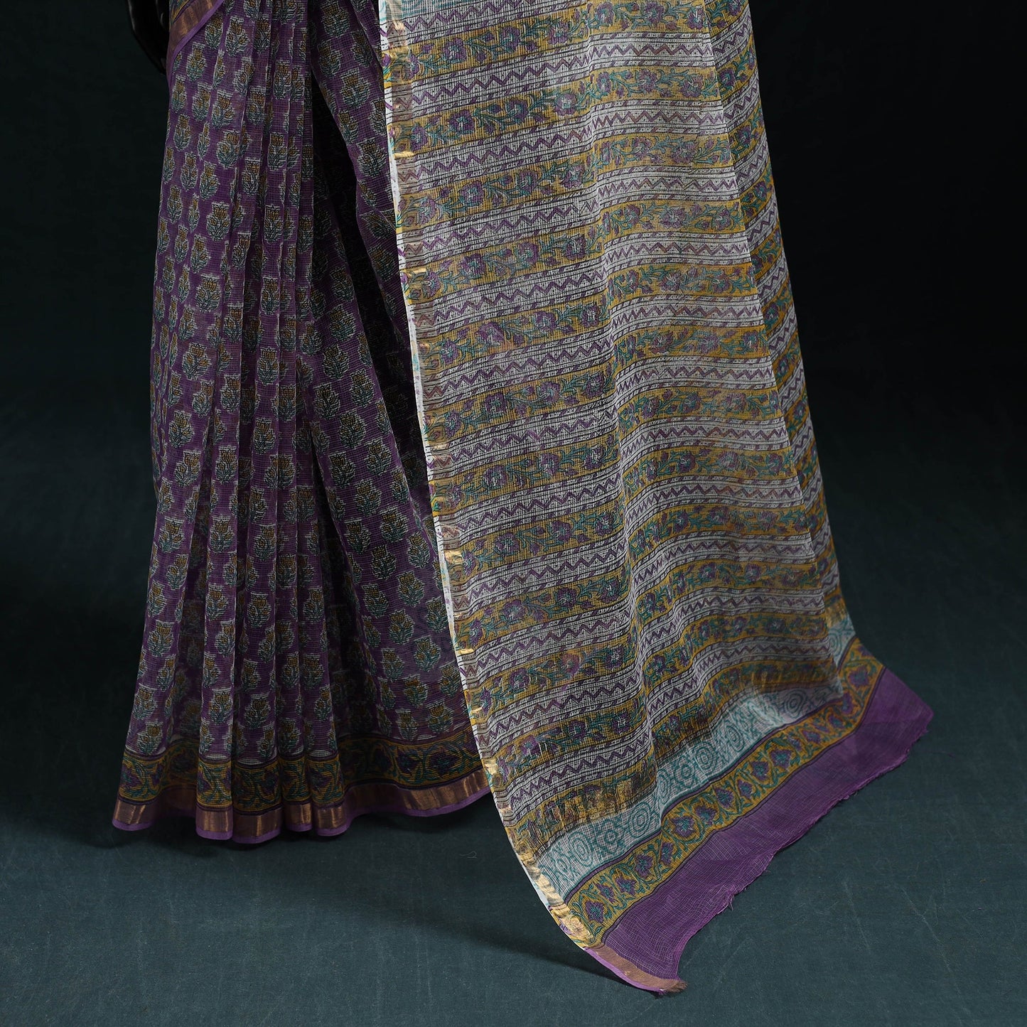 Sanganeri hand block print kota doria cotton saree 04