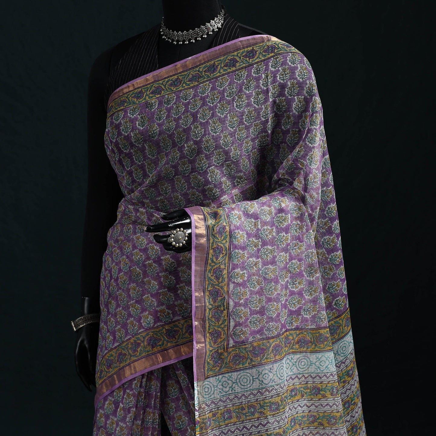 Sanganeri hand block print kota doria cotton saree 04