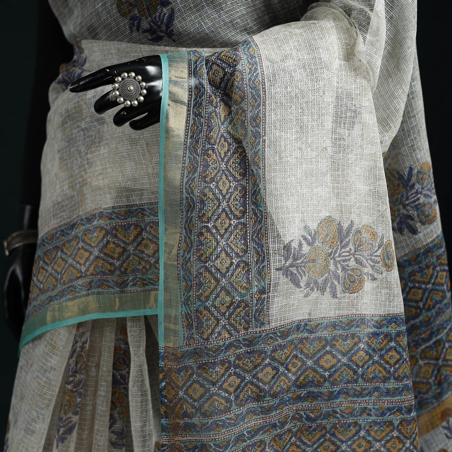 Sanganeri hand block print kota doria cotton saree 05