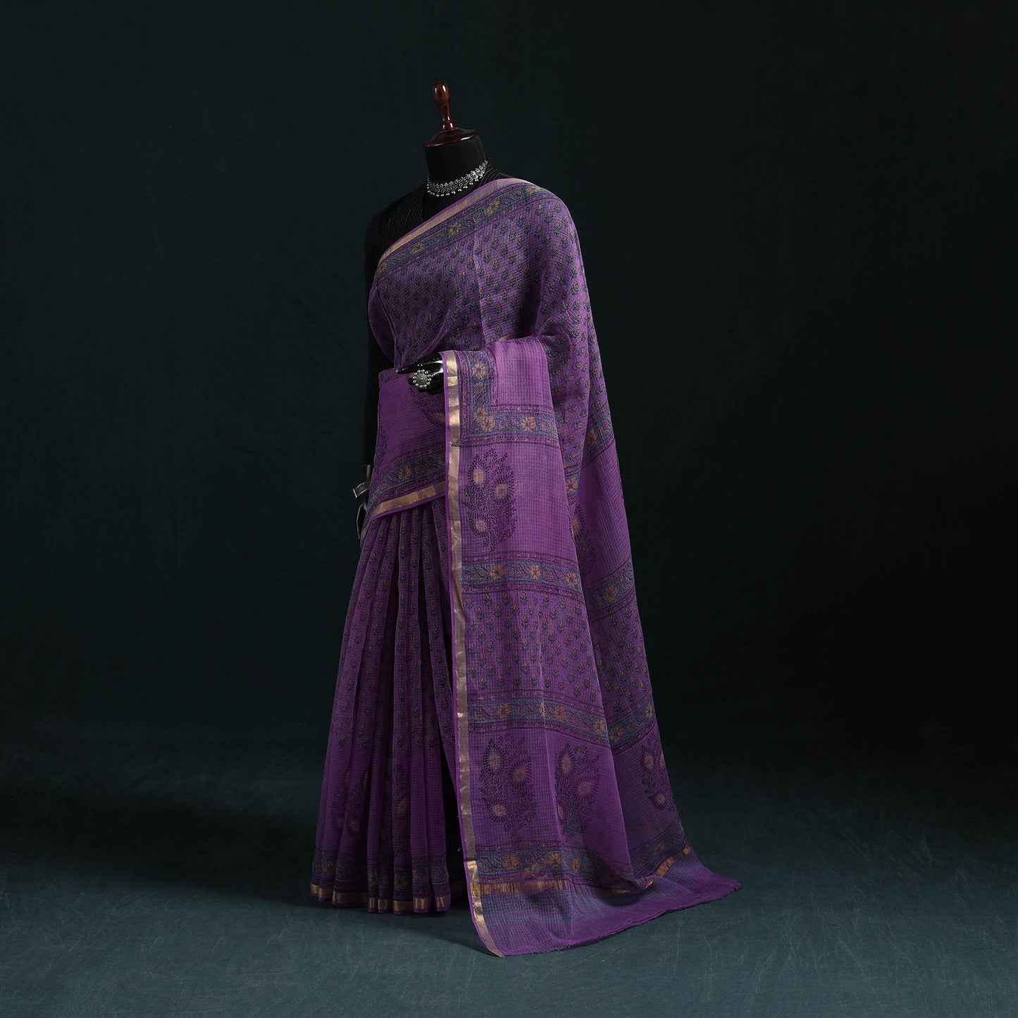 Sanganeri hand block print kota doria cotton saree 06