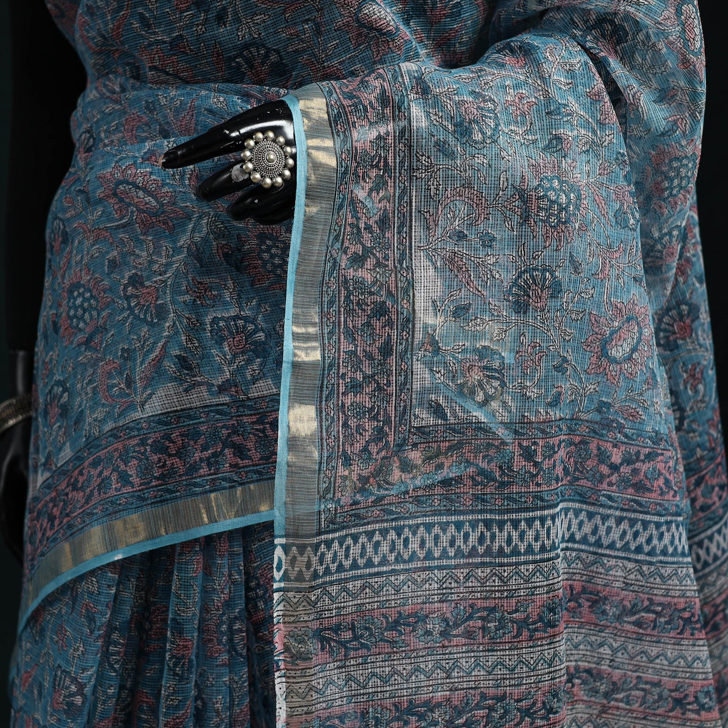 Sanganeri hand block print kota doria cotton saree 07