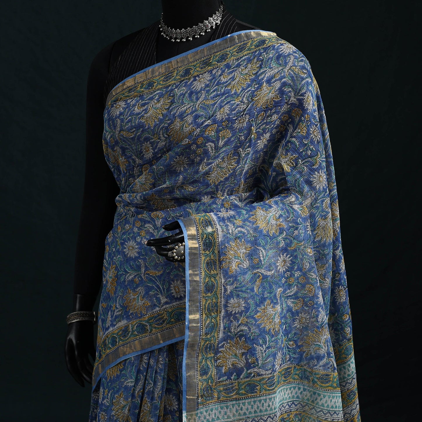 Sanganeri hand block print kota doria cotton saree 09