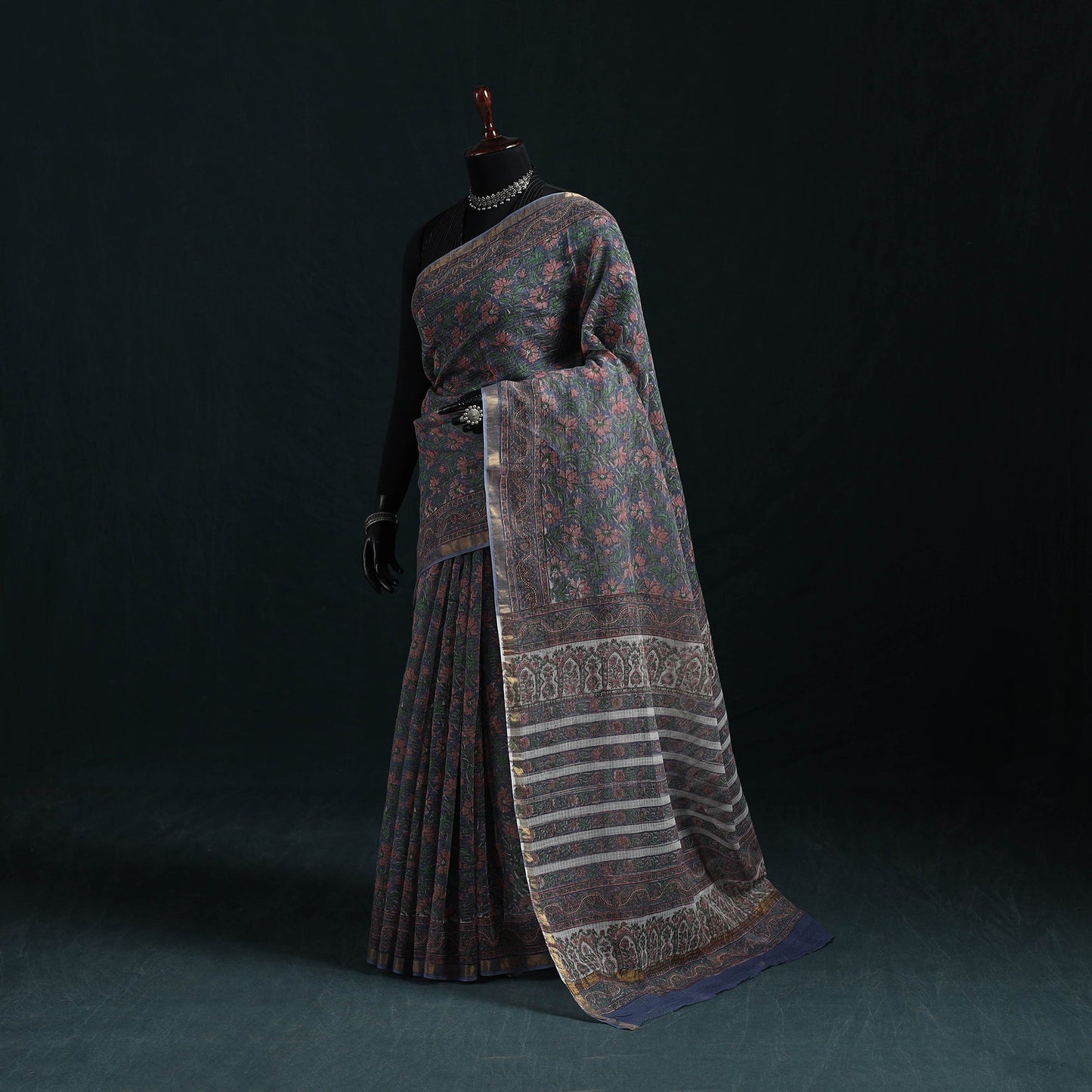 Sanganeri hand block print kota doria cotton saree 10