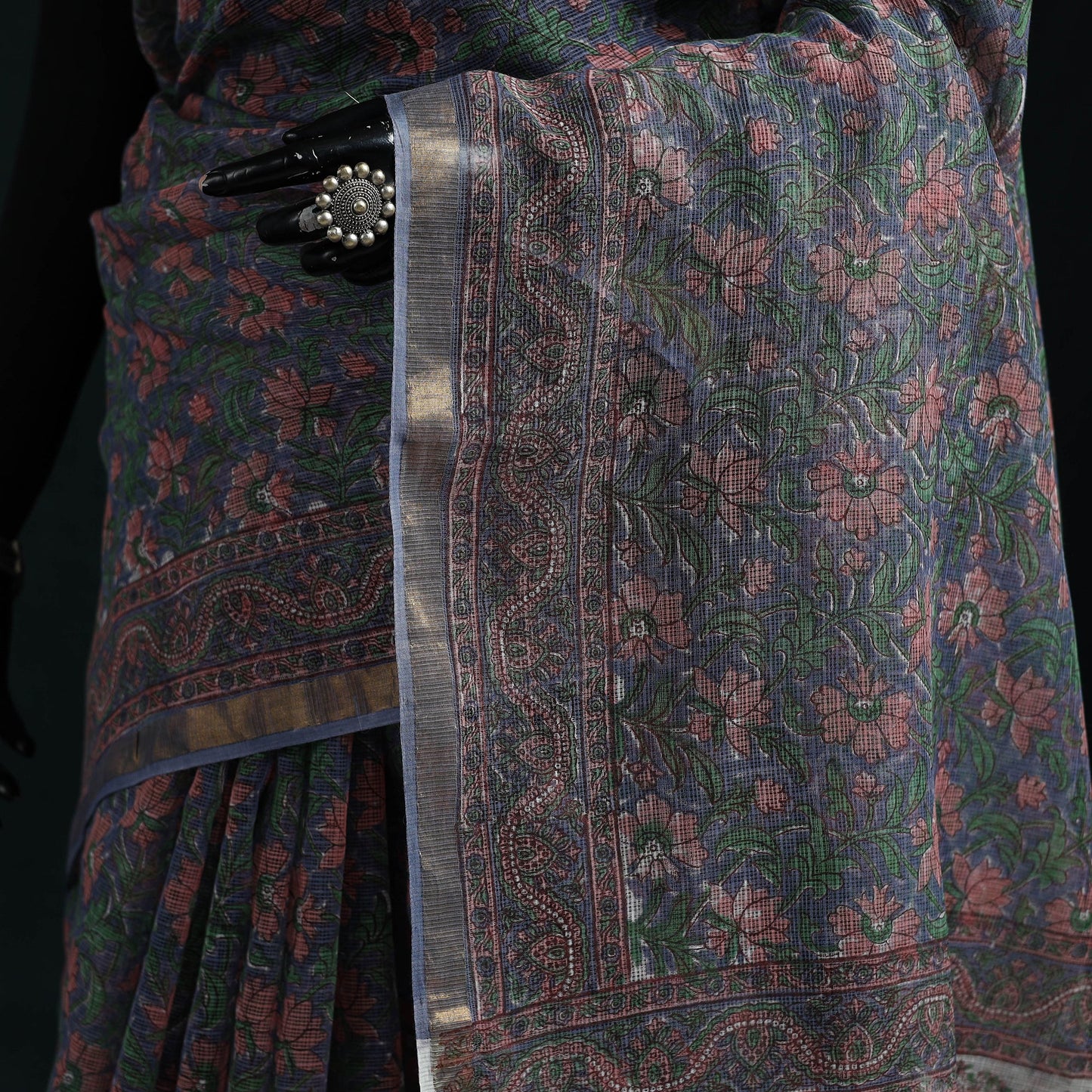 Sanganeri hand block print kota doria cotton saree 10