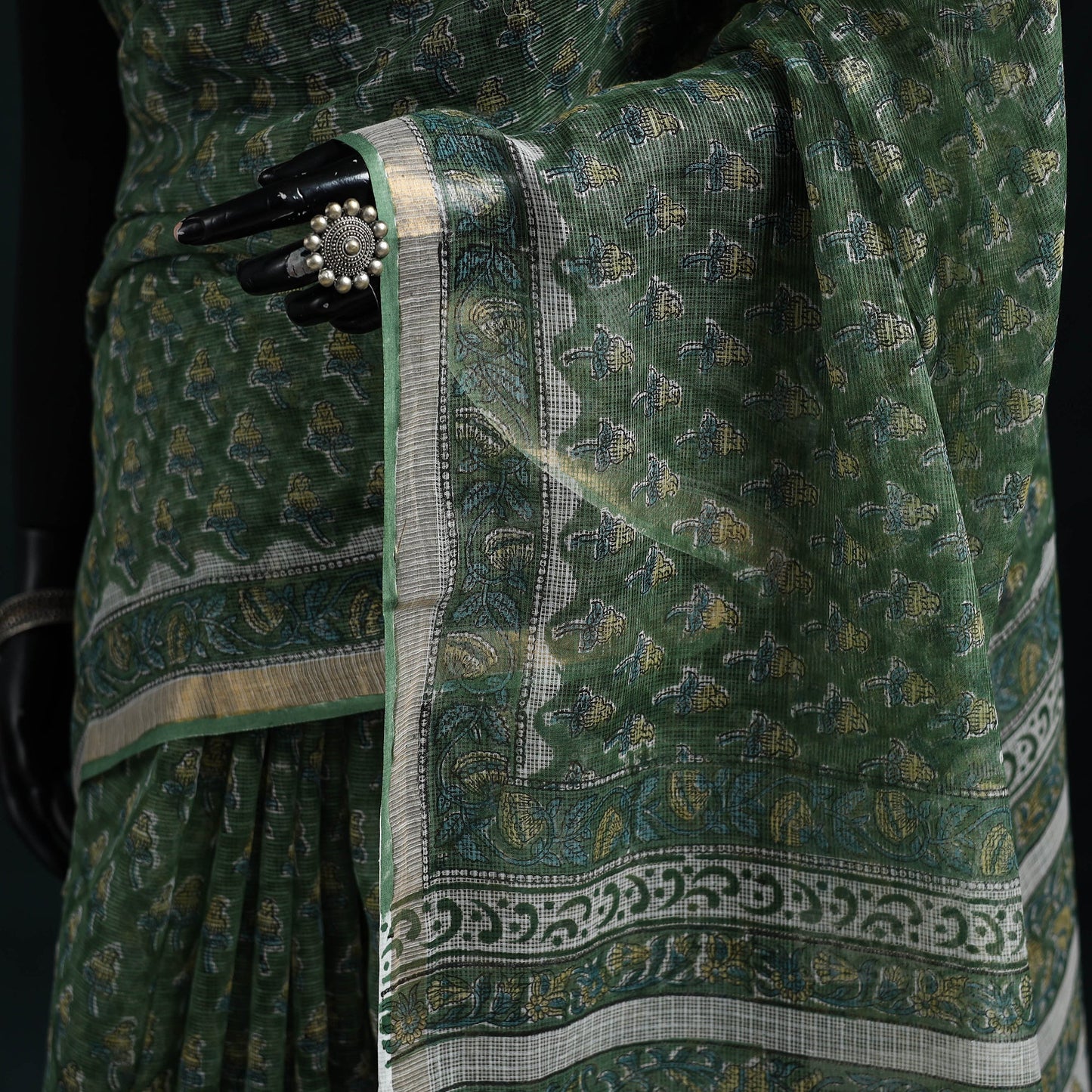 Sanganeri hand block print kota doria cotton saree 11