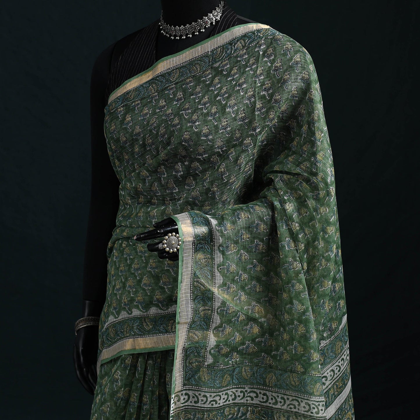Sanganeri hand block print kota doria cotton saree 11