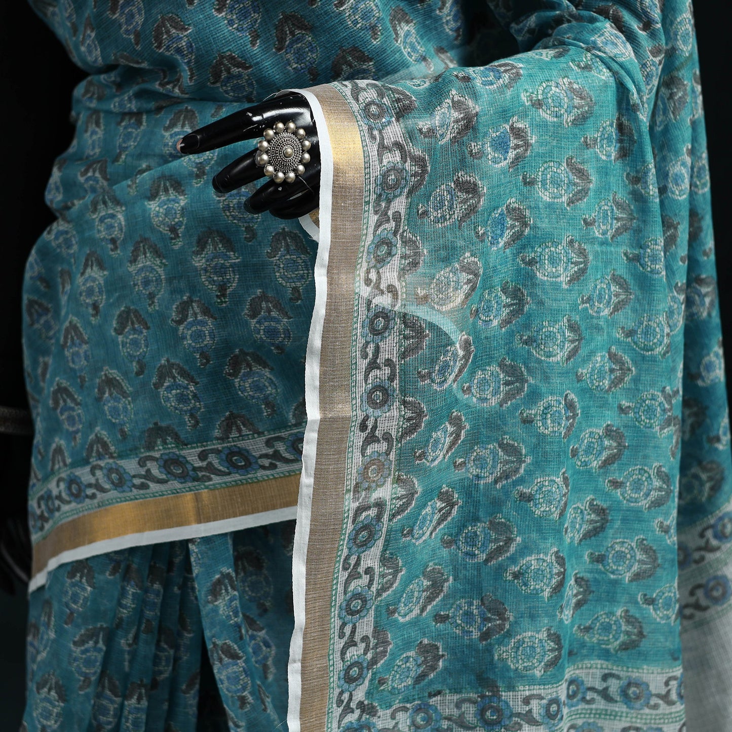 Sanganeri hand block print kota doria cotton saree 14