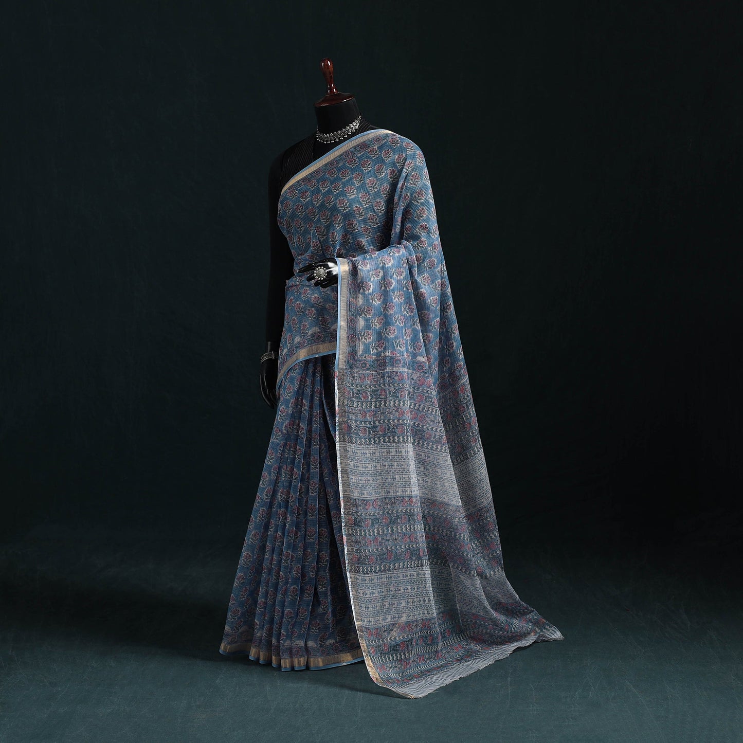 Sanganeri hand block print kota doria cotton saree 15