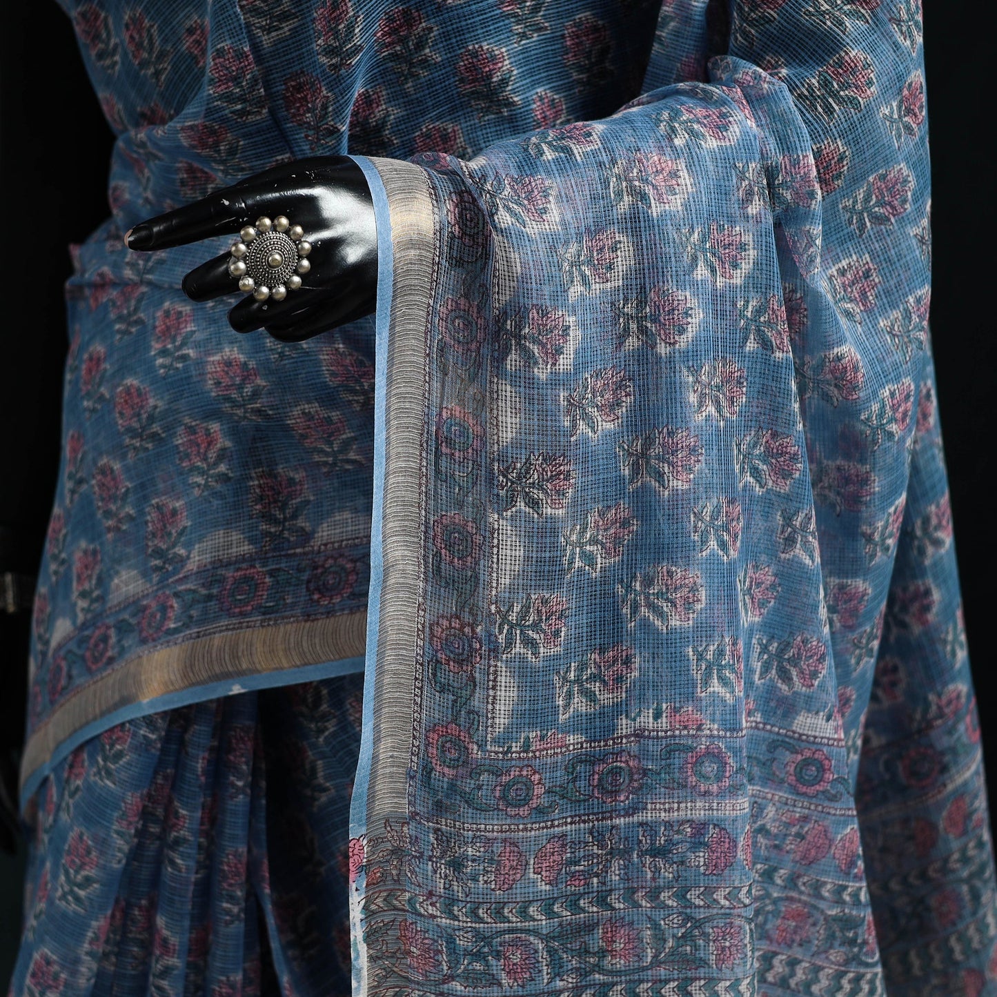 Sanganeri hand block print kota doria cotton saree 15