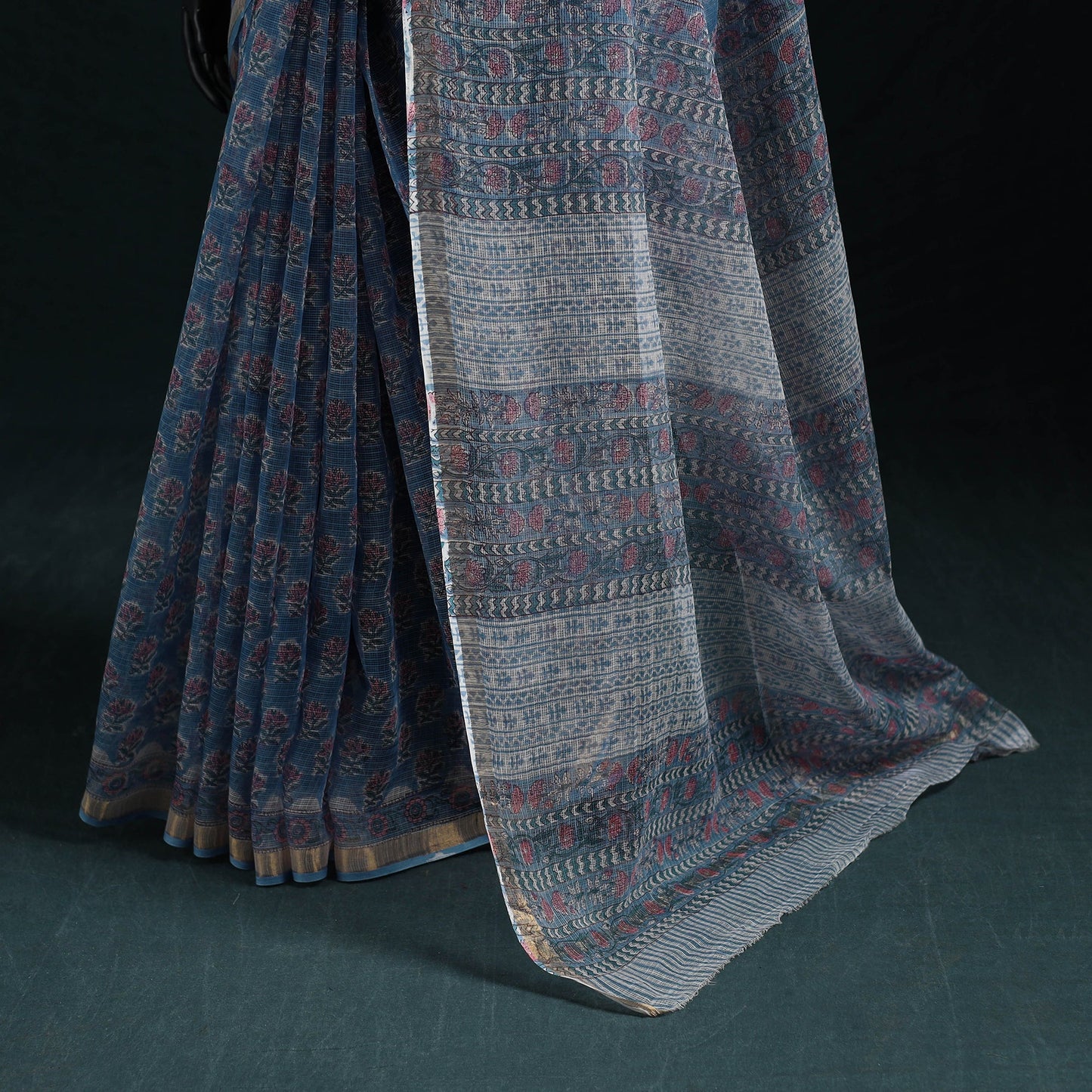 Sanganeri hand block print kota doria cotton saree 15