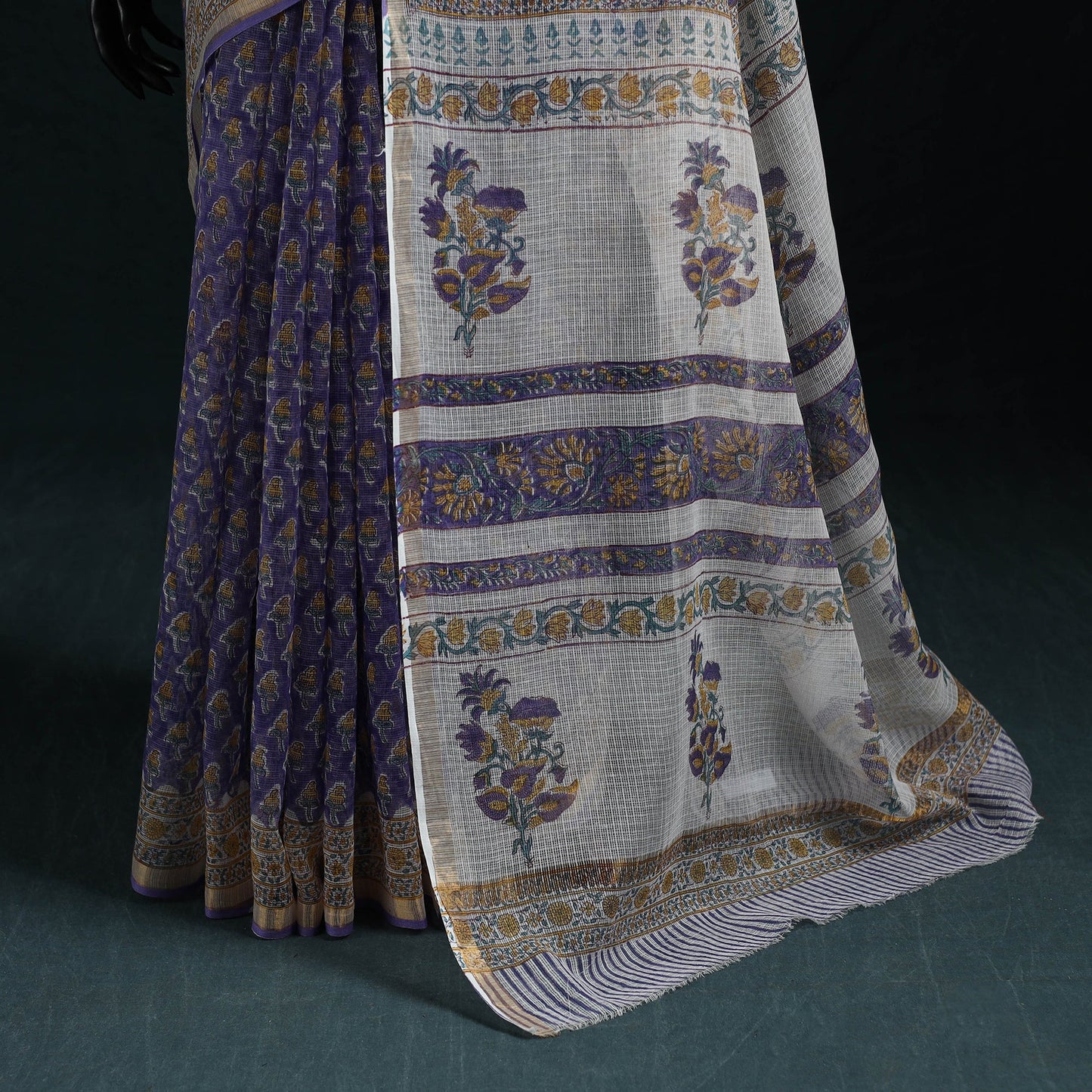 Sanganeri hand block print kota doria cotton saree 17