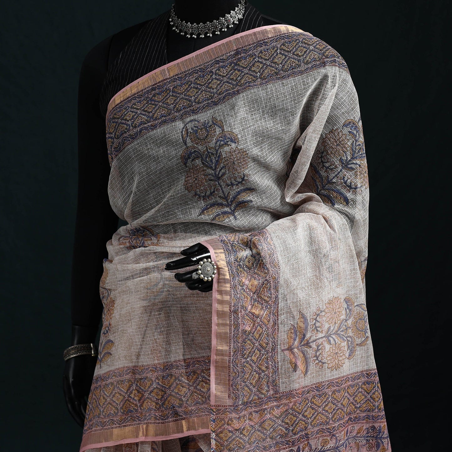 Sanganeri hand block print kota doria cotton saree 18