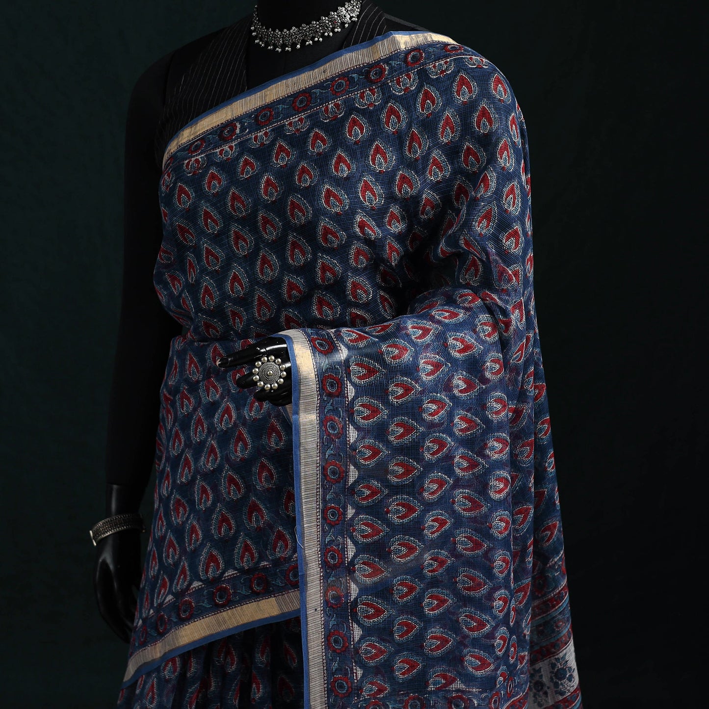 Sanganeri hand block print kota doria cotton saree 20