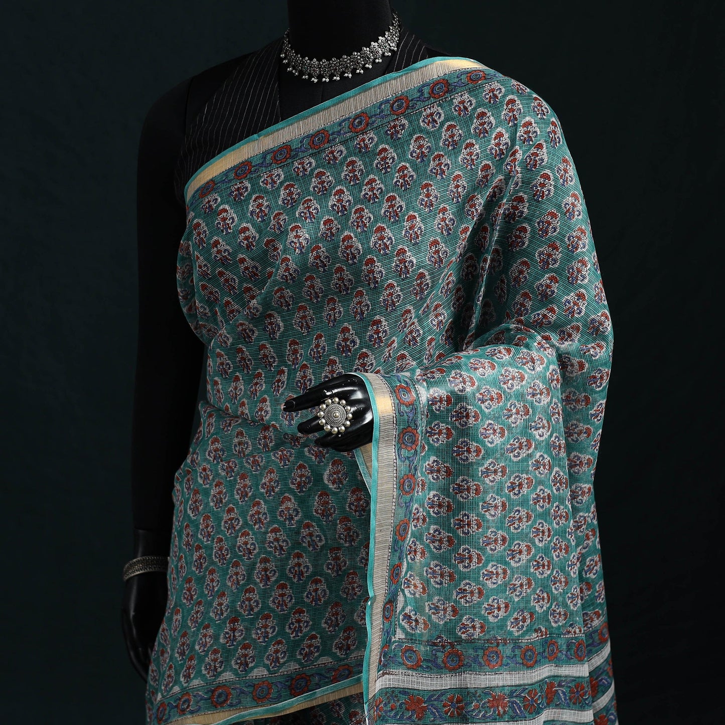 Sanganeri hand block print kota doria cotton saree 22