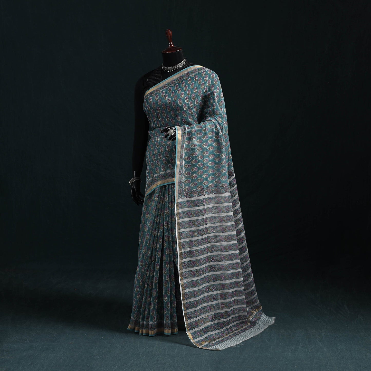 Sanganeri hand block print kota doria cotton saree 23