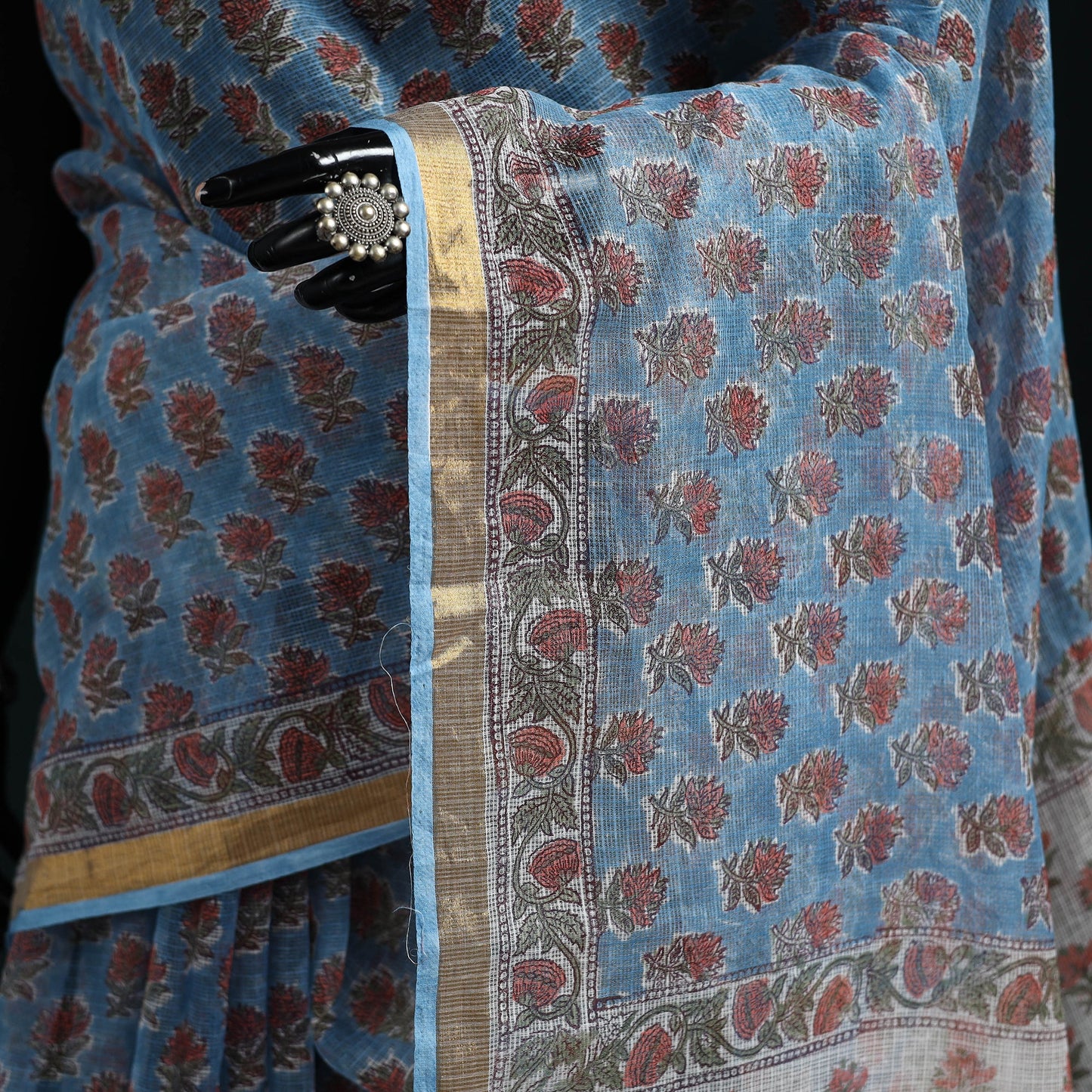 Sanganeri hand block print kota doria cotton saree 33