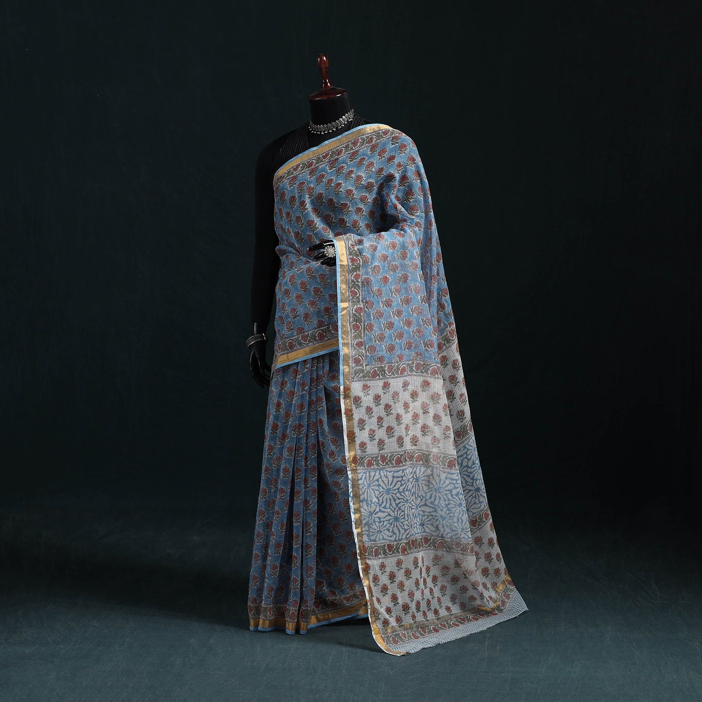 Sanganeri hand block print kota doria cotton saree 33