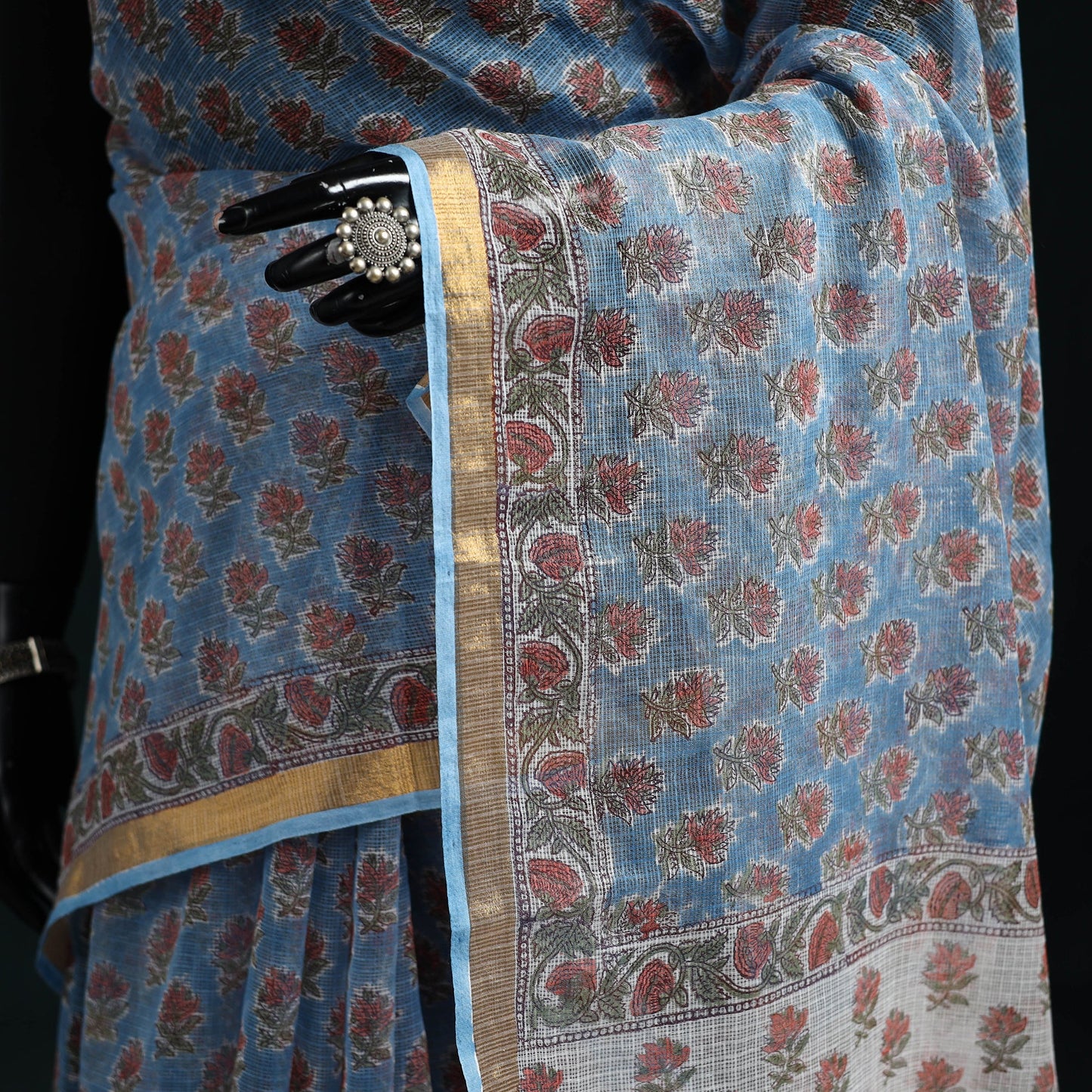 Sanganeri hand block print kota doria cotton saree 34