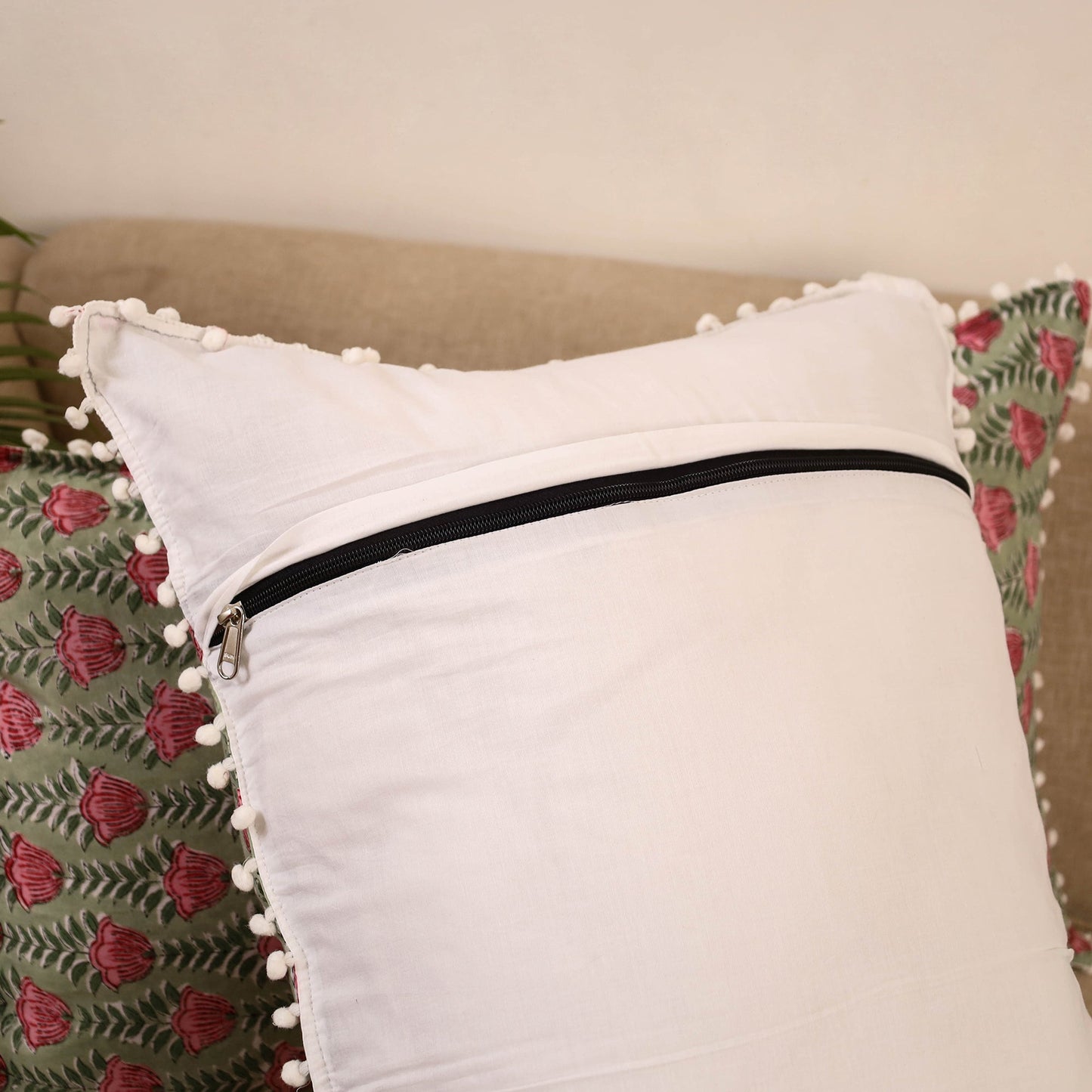 Sanganeri pillow cover with pom (set of 2) 36 - handcrafted