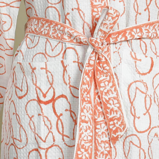 Sanganeri Block Printed Waffle Weave Handwoven Bath Robe