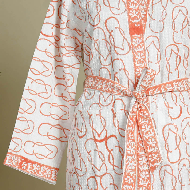 Sanganeri Block Printed Waffle Weave Handwoven Bath Robe