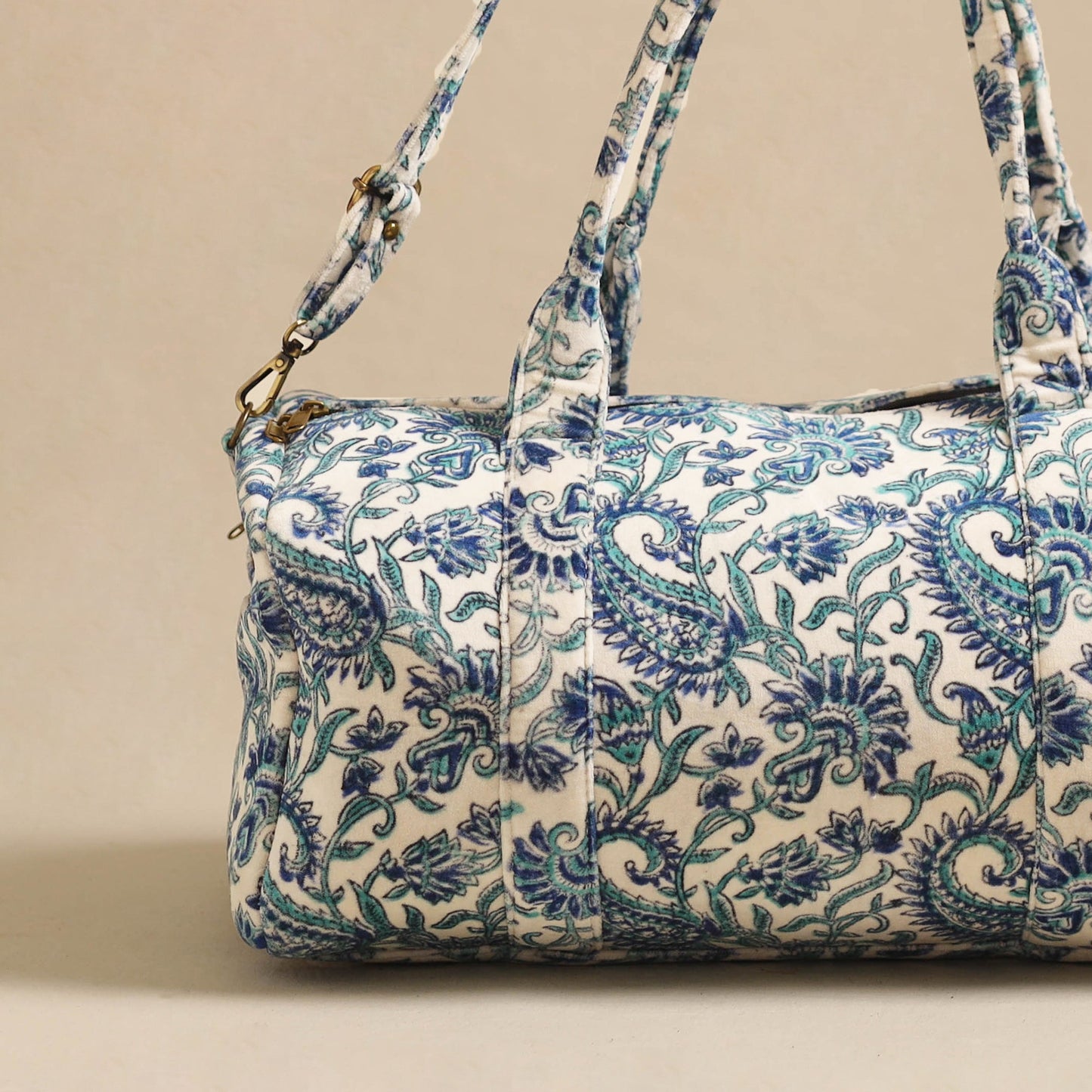 Sanganeri Print Velvet Duffle Travel Bag