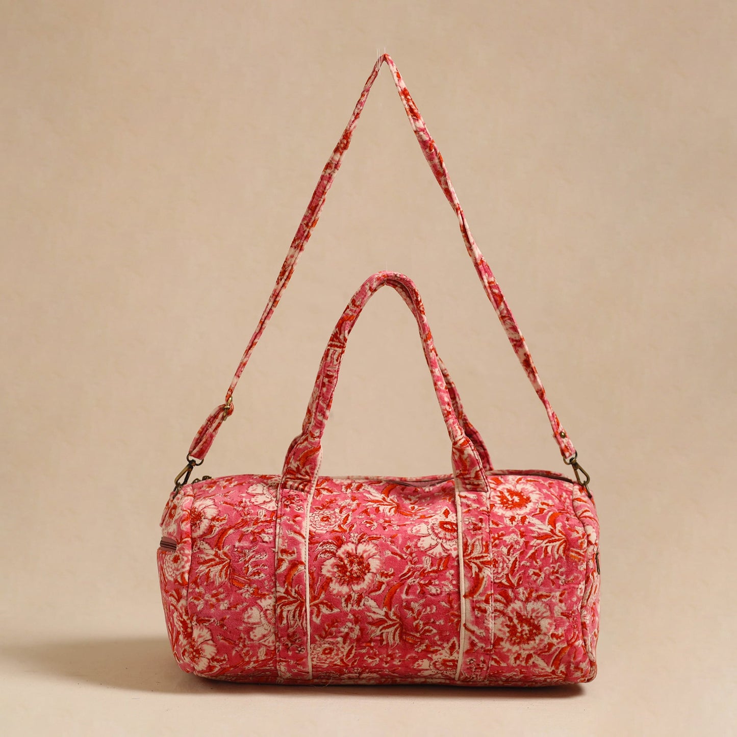 Sanganeri Print Velvet Duffle Travel Bag