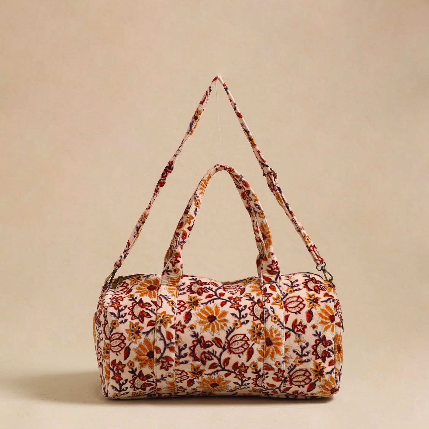 Sanganeri Print Velvet Duffle Travel Bag