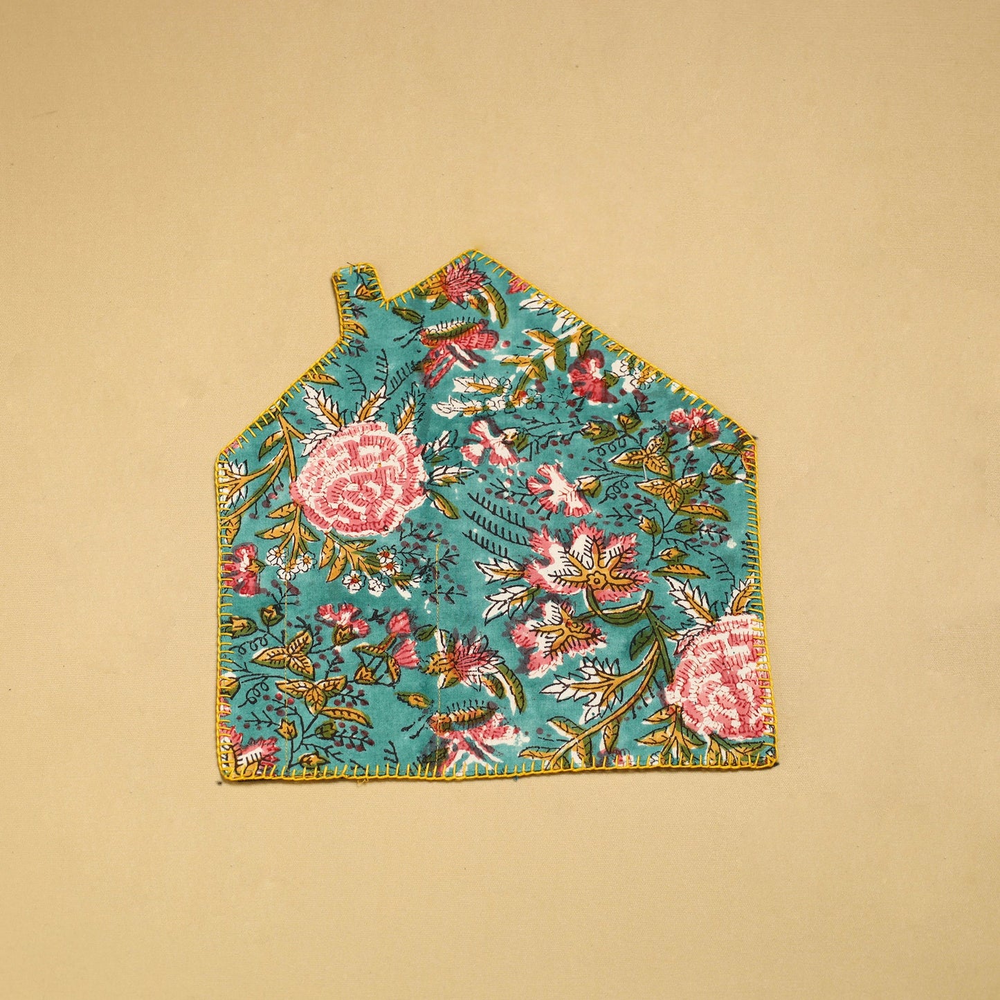 Hand Embroidered Floral Sea Green Pot Holder with Pocket