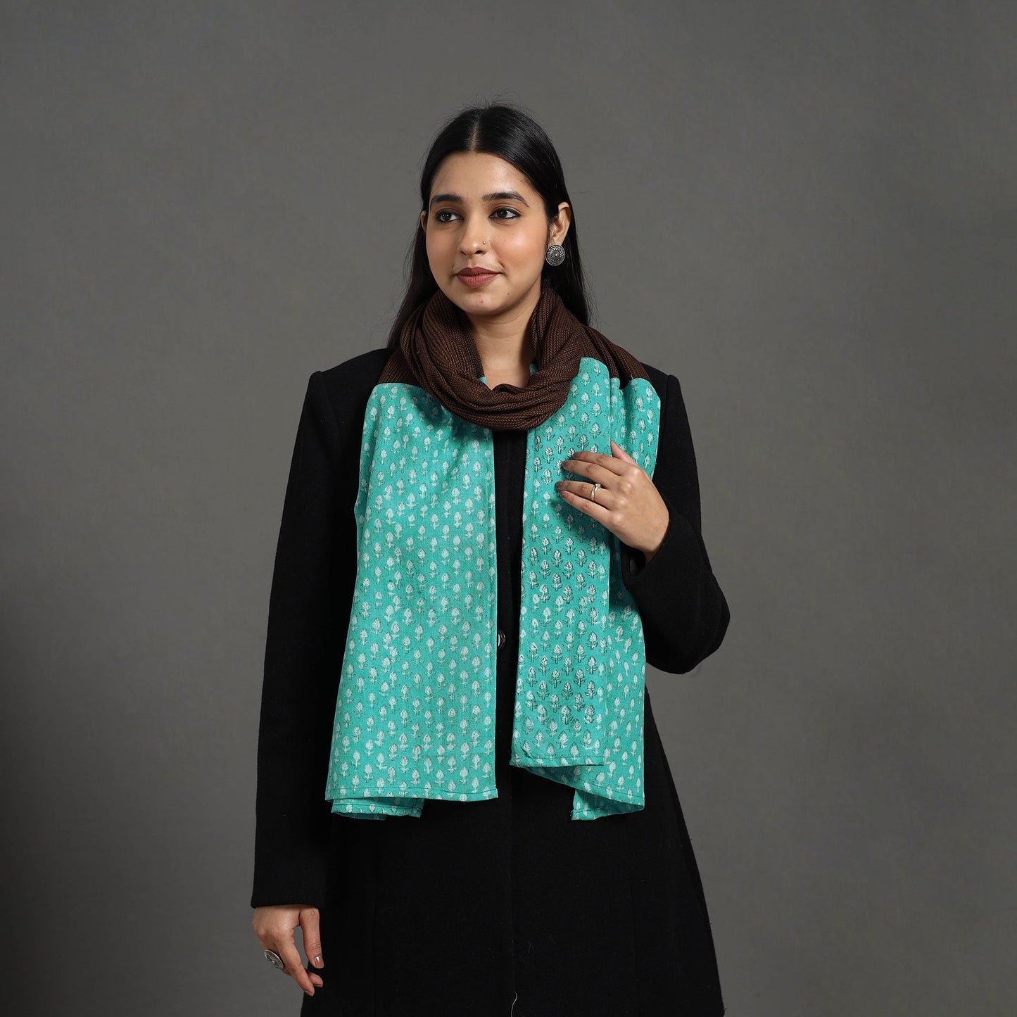 Sea green - handcrafted patchwork woollen stole 09