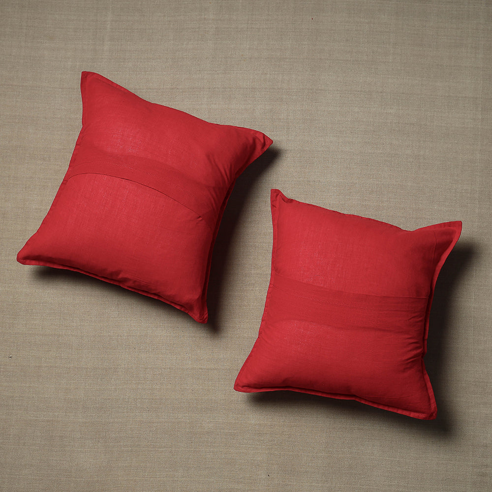 Red Chandi Mati Tagai Work Cotton Cushion Cover
