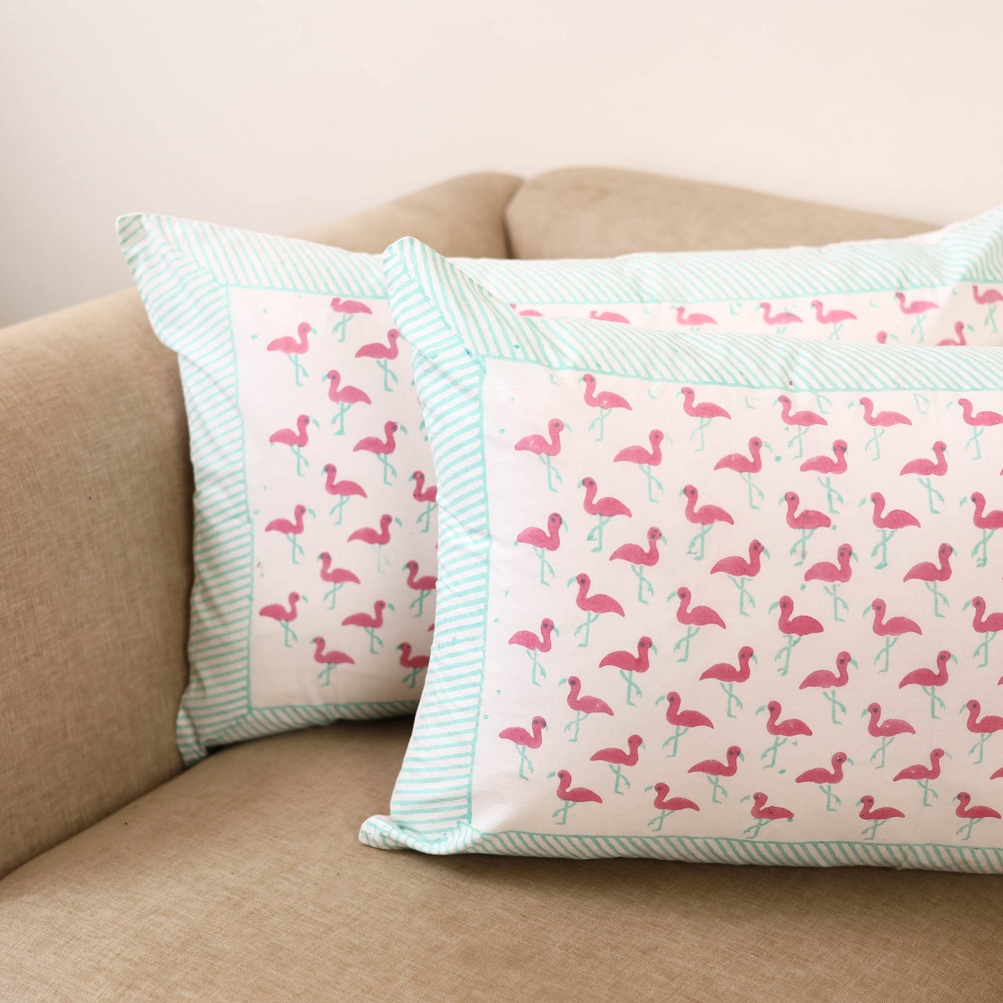 Set of 2 sanganeri cotton pillow covers 132 - handcrafted