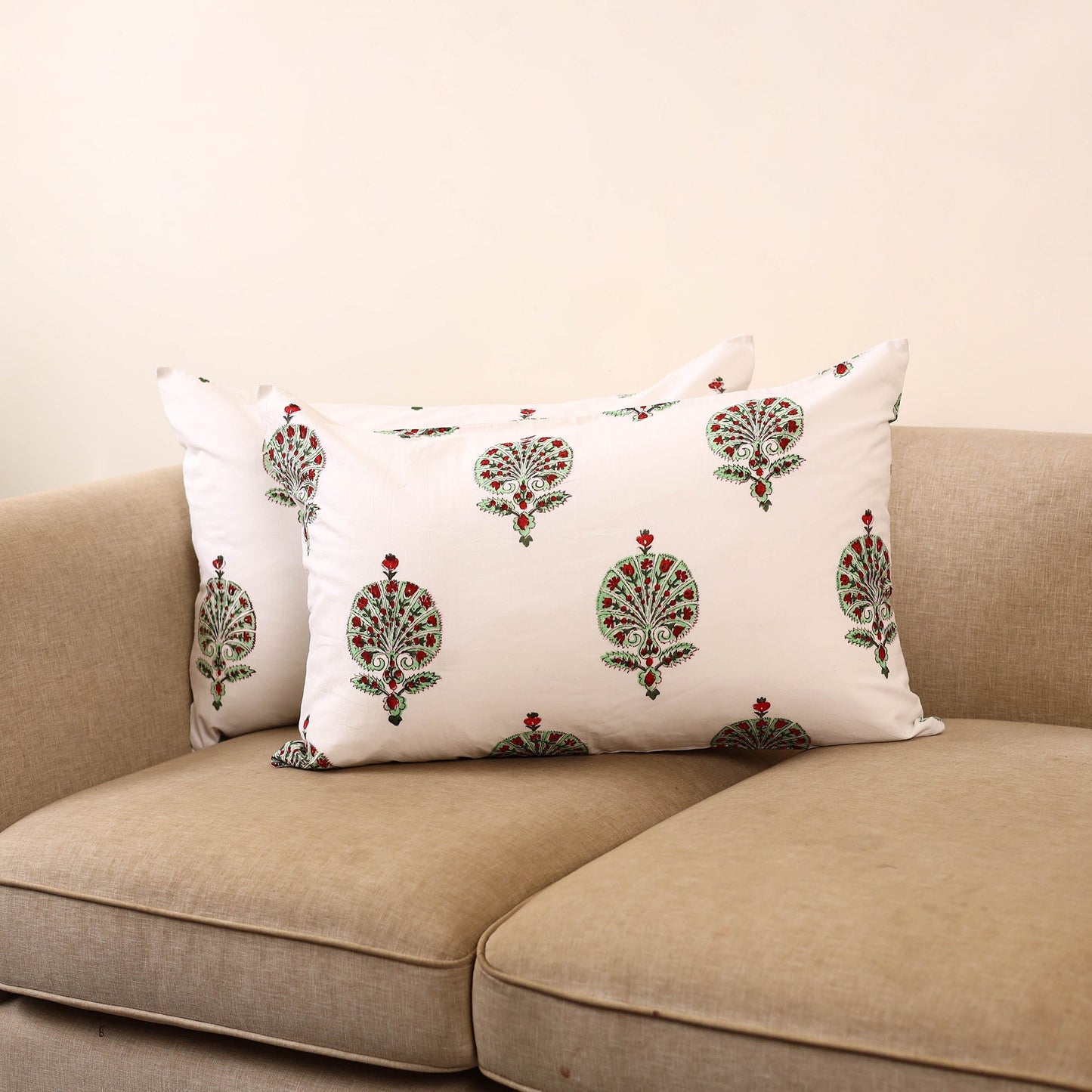Set of 2 sanganeri cotton pillow covers 141 - handcrafted