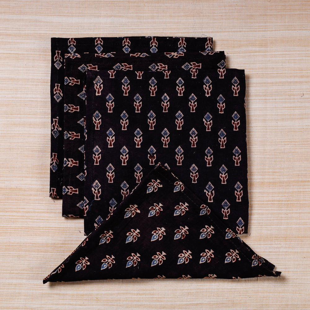 Black Hand Block Prints Cotton Table Napkin