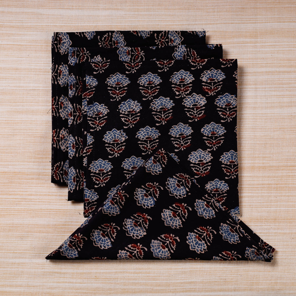 Black Hand Block Prints Cotton Table Napkin