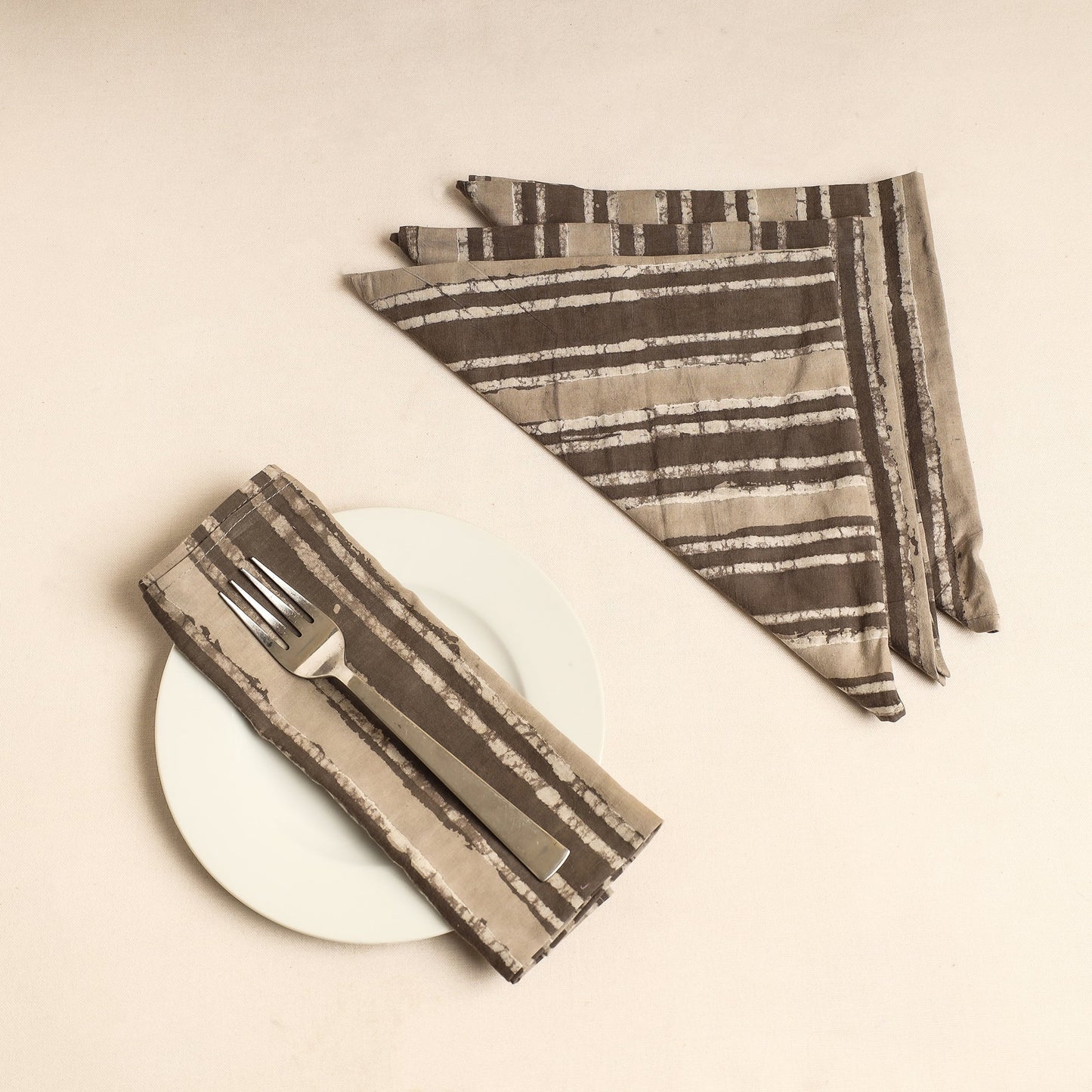 Set of 4 - Brown Bagru Block Printed Cotton Table Napkins