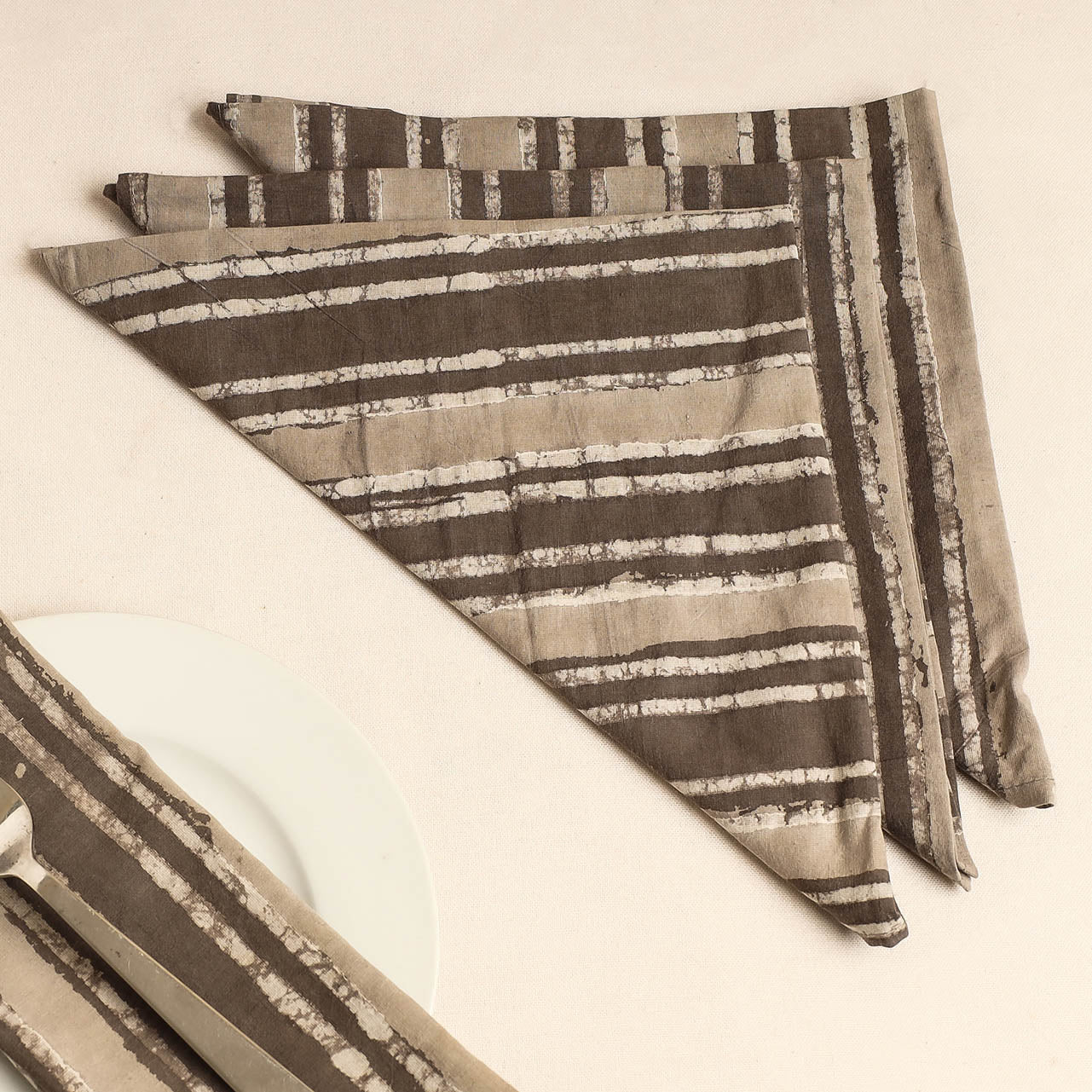 Set of 4 - Brown Bagru Block Printed Cotton Table Napkins
